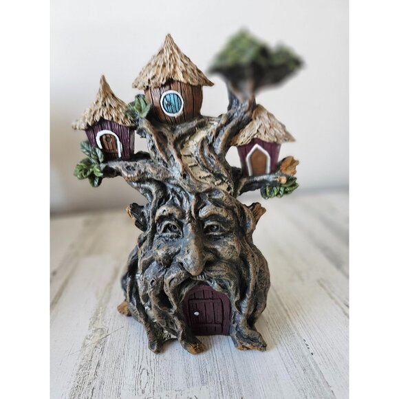 Anthropomorphic treehouse house face fairy garden unique statue figurine